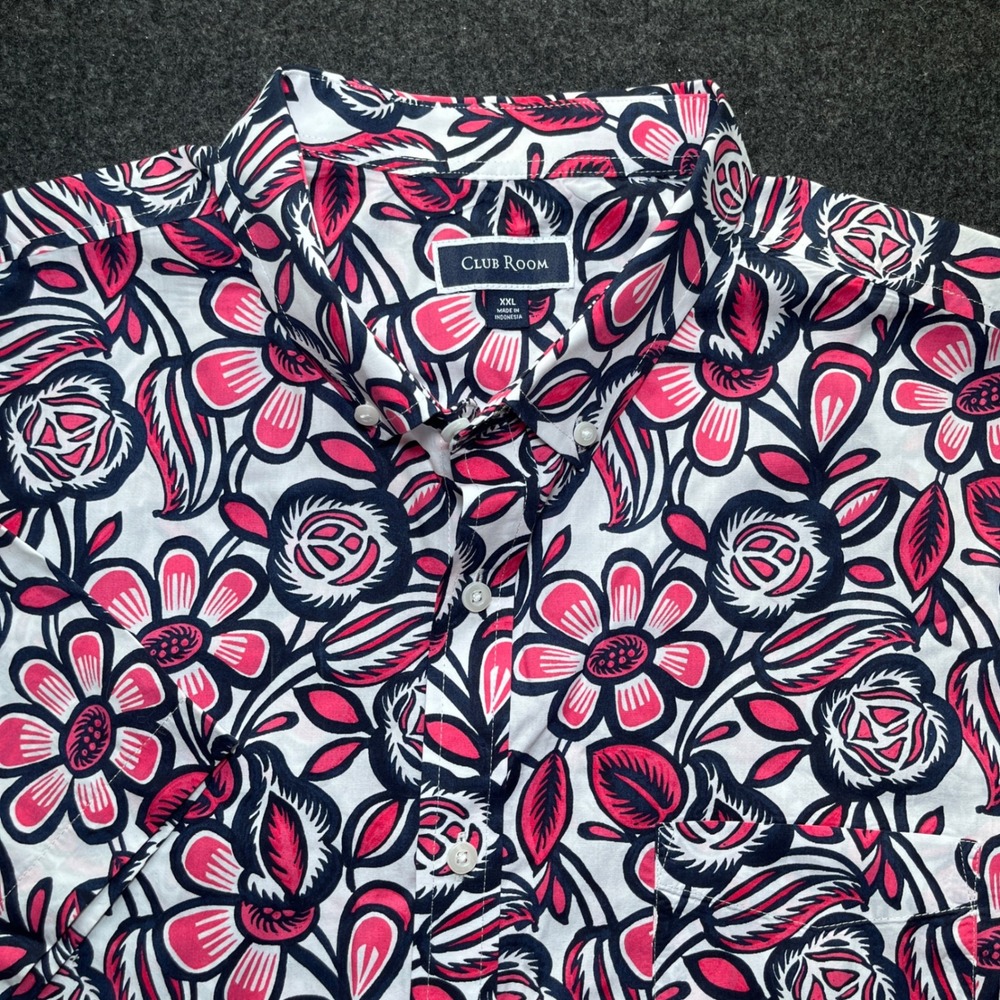 Club Room Button Down Shirt Mens XXL Pink Floral Excellent Short Sleeve Cotton